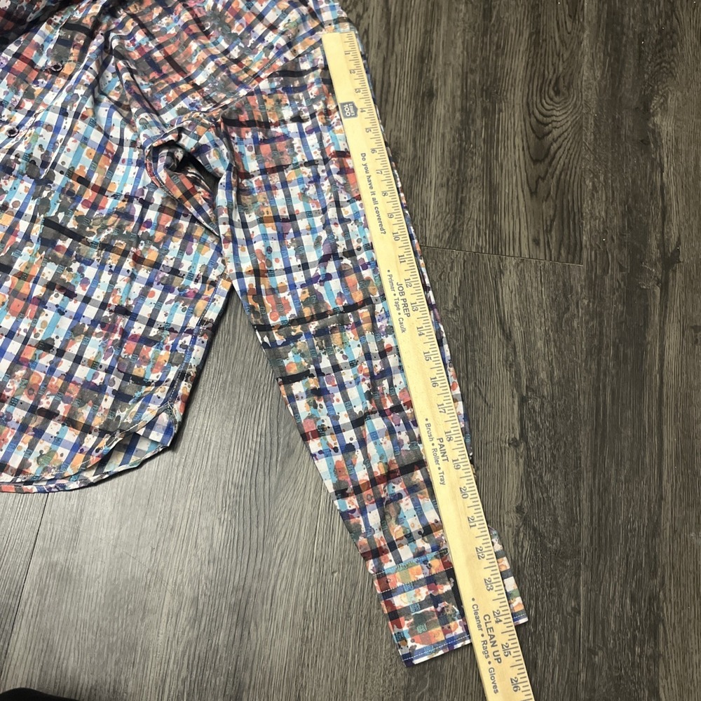 Visconti Black Men Sz M Button Up Blue Paisley Striped Mixed Long Sleeve Shirt - Picture 10 of 14